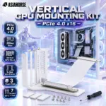 AsiaHorse Vertical GPU Mounting Bracket Kit – PCIe 4.0 x16 200mm Riser Cable, 3-Slot Steel Mount, Anti-Vibration Pads, Screws & Screwdriver | BLACK