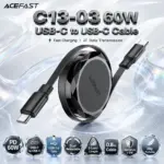 ACEFAST C13-03 USB-C to USB-C 60W Retractable Charging Cable – PD Fast Charge, USB 2.0 Data Transfer, Dual Retraction, 0.8m, Aluminum Alloy | Black