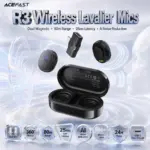 ACEFAST R3 Wireless Magnetic Lavalier Microphones – Dual Mic, 80m Range, 25ms Low Latency, 48kHz/16bit, AI Noise Reduction, USB-C Receiver & Charging Case