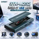 ONTEN OTN-M232 4-in-1 USB-C 10G Hub With M.2 SSD Enclosure, USB Type-C Uplink, 2× USB 3.2 Gen 2 Type-A, 1× USB 3.2 Gen 2 Type-C, NVMe / SATA Support