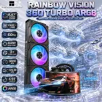 Thermalright Rainbow Vision 360 Turbo ARGB Black AIO – 6.67-inch Curved 2400×1080 60Hz Display, 6400RPM Pump, 3× 3000RPM Fans, 120.38 CFM & AM5/LGA1851 | BLACK 