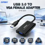 ONTEN OTN-5201 USB 3.0 to VGA Female Adapter, 1080P HDMI and VGA Output, 0.2M Cable, Black Display Adapter for Monitor and Projector Connectivity