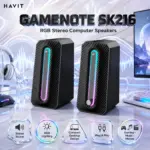 Havit Gamenote SK216 RGB Stereo Computer Speakers – Compact Black Desktop Gaming Speakers With Dynamic RGB Lighting, Balanced Stereo Audio & Easy Plug-and-Play Connectivity for PCs