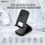 ACEFAST E45 DeskPro Tabletop Folding Phone Stand – Universal Foldable Desktop Holder with Telescopic Rod, 2-Axis Adjustment, Silicone Pad, Non-Slip Base, Black