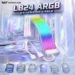 DarkFlash LB24 24-Pin ARGB Extension Cable – White PC Power Extension with 5V 3-Pin Addressable RGB, Multi-Color Light Strips & Plug-and-Play Design for Gaming Builds
