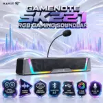 HAVIT GAMENOTE SK221 RGB Gaming Soundbar with Plug-In Mic, Dual Full-Range Stereo Drivers, Virtual Surround Sound, Bluetooth 6.0, USB One-Cable, 5 RGB Modes