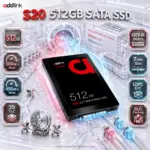 addlink S20 512GB 2.5-inch SATA III SSD 6Gb/s– 3D TLC NAND, Up to 500MB/s Read, 450MB/s Write, 7mm Slim Design, LDPC ECC, TRIM , Internal Solid State Drive | AD512GBS20S3S