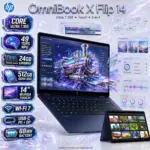 HP OmniBook X Flip NGAI: Core Ultra 7 355 | 24GB DDR5x ; 512GB NVMe | 14-inch 2K Touch IPS Display | Intel Graphics | Backlit Keyboard | Windows 11 | Atmospheric Blue ~ 14-KP0023DX