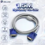 DELUXE 1.5-Meter High-Quality VGA Male-to-Male Cable With Screw-Lock Connectors and Integrated Ferrite Core – DELUX-VGA-1.5