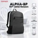 Promate ALPHA-BP-BLK 15.6" Anti-Theft Laptop Backpack With Large Secure Compartment, Polyester Lining, and Padded Shoulder Straps