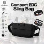 Kingsons Compact EDC Sling Bag Black 2.5L Water-Resistant 420D Nylon Crossbody Bag with Anti-Theft Pocket, Adjustable Strap & Multi-Pocket Storage