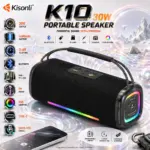 Kisonli K10 30W Portable Bluetooth Speaker with 4400mAh Battery, RGB, FM, USB, TF, AUX, Type-C Charging, Hands-Free Calls & 3–6H Playback