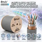NCTS CAT7 S/FTP Outdoor Network Cable – 23AWG Solid CCA (Copper-Clad Aluminum), 4-Pair Shielded, 500MHz, 100Ω, PVC + PE Dual Jacket, CM/CMR, 64 × 0.12 Al Braiding Cover (Shielding), 305-meters | NCTS-ONSF071