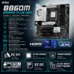 MSI B860M Gaming Plus WiFi mATX Motherboard With LGA 1851, 4x DDR5-8800+ OC, PCIe 5.0 x16, Triple M.2, Thunderbolt 4, WiFi 7, Bluetooth 5.4, 5G LAN, USB-C , Supports Intel® Core Ultra Processors (Series 2) - Image 2