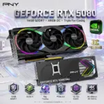 PNY GeForce RTX 5080 16GB GDDR7 ARGB Overclocked GPU With Triple Fan Cooling, DLSS 4, Ray Tracing, PCIe 5.0, 10,752 CUDA, 2775 MHz Boost, DisplayPort 2.1, 4K 480Hz Or 8K 165Hz Output | VCG508016TFXXPB1-O