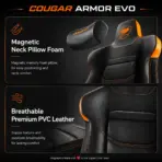 COUGAR ARMOR EVO Royal Gaming Chair –  4-Way Lumbar Support, Magnetic Memory Foam Pillow, 4D Armrests, 180° Recline & 160kg Support | Black & Gold - Image 3
