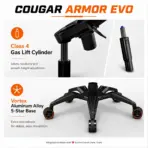 COUGAR ARMOR EVO Royal Gaming Chair –  4-Way Lumbar Support, Magnetic Memory Foam Pillow, 4D Armrests, 180° Recline & 160kg Support | Black & Gold - Image 8