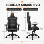COUGAR ARMOR EVO Royal Gaming Chair –  4-Way Lumbar Support, Magnetic Memory Foam Pillow, 4D Armrests, 180° Recline & 160kg Support | Black & Gold - Image 9