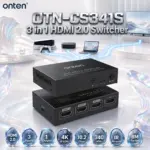 ONTEN OTN-CS341S 3-in-1 HDMI 2.0 Switcher – 3 HDMI Inputs to 1 Output, 4K@60Hz Ultra HD, 10.2Gbps Bandwidth, IR Remote Control, Black
