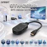 ONTEN OTN-CS381 3×1 HDMI 2.1 Switch – 8K@60Hz, 4K@120Hz, 1080p@240Hz, 3 HDMI Inputs to 1 Output, IR Remote Control, Compatible with HDMI 2.1 / 2.0b / 2.0