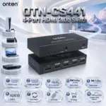 ONTEN OTN-CS441 4-Port HDMI 2.0b Switch – 4 HDMI Inputs to 1 Output, 4K@60Hz, Dolby Atmos, Dolby Vision, HDR10, Auto Switch & IR Remote Control