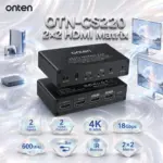 ONTEN OTN-CS220 2×2 HDMI Matrix – 2 HDMI Inputs, 2 HDMI Outputs, 4K@60Hz, 18Gbps / 600MHz, Up to 8m Output Distance & IR Remote Control
