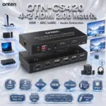 ONTEN OTN-CS420 4×2 HDMI 2.0 Matrix – 4 HDMI Inputs, 2 HDMI Outputs, 4K×2K, HDR, ARC/eARC, 3.5mm Jack, SPDIF, IR Remote Control