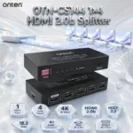 ONTEN OTN-CS144 1×4 HDMI 2.0b Splitter – 1 HDMI Input, 4 HDMI Outputs, 4K@60Hz, HDCP 2.2, 18.2Gbps, EDID Control & Multi-Channel Audio Support