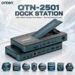 ONTEN OTN-2501 USB-C Dock Station With Dual M.2 NVMe & SATA Enclosure, 2× DP 4K@60Hz, HDMI, 2.5G LAN, USB 10Gbps, SD/TF 4.0, PD 30W Output