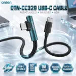 ONTEN OTN-CC329 USB-C to USB-C Right-Angle Braided Data Cable – 1M Length, Up to 60W Charging, 90° Connector Design | Black & Teal