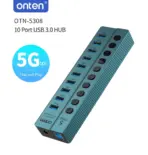 ONTEN OTN-5308 USB 3.2 Gen 1 10-Port Hub – 10× USB 5Gbps Ports With Individual Control Buttons, USB 3.0 Type-B Uplink & DC 12V Power - Image 2