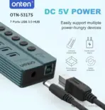 ONTEN OTN-5317S 7-Port USB 3.2 Gen 1 Hub – 3× USB-A + 4× USB-C 5Gbps Ports, Individual Controls, USB Type-B Uplink & DC 5V/3A Power - Image 3