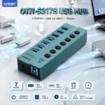 ONTEN OTN-5317S 7-Port USB 3.2 Gen 1 Hub – 3× USB-A + 4× USB-C 5Gbps Ports, Individual Controls, USB Type-B Uplink & DC 5V/3A Power