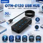 ONTEN OTN-8120 USB 3.2 Gen 1 7-Port 5G Hub With One-Click Lock Screen Button, 7× USB-A Downstream Ports, USB-A Uplink & USB-C 5V Power Input