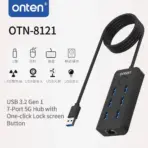 ONTEN OTN-8121 USB 3.2 Gen 1 6-Port 5G Hub With 6× USB-A, USB-C, 10/100Mbps RJ45 Ethernet, USB-A Uplink & One-Click Lock Screen Button - Image 2
