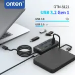 ONTEN OTN-8121 USB 3.2 Gen 1 6-Port 5G Hub With 6× USB-A, USB-C, 10/100Mbps RJ45 Ethernet, USB-A Uplink & One-Click Lock Screen Button - Image 4