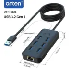 ONTEN OTN-8121 USB 3.2 Gen 1 6-Port 5G Hub With 6× USB-A, USB-C, 10/100Mbps RJ45 Ethernet, USB-A Uplink & One-Click Lock Screen Button - Image 5