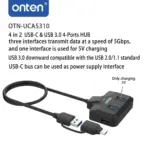 ONTEN OTN-UCA5310 Type-C/USB 3.1 Gen 1 5G Hub With 4× USB 3.0 Ports, 5Gbps, USB-A/USB-C Host, USB-C 5V Input, Multi-Protection & Plug-and-Play - Image 3