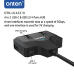 ONTEN OTN-UCA5310 Type-C/USB 3.1 Gen 1 5G Hub With 4× USB 3.0 Ports, 5Gbps, USB-A/USB-C Host, USB-C 5V Input, Multi-Protection & Plug-and-Play - Image 5