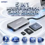 ONTEN OTN-8107 5-in-1 USB 3.0 Multifunction Card Reader – Dual USB 3.0 Hub, CompactFlash/SD/TF Card Reading & High-Speed USB-A Connectivity for PCs, Laptops and Workstations