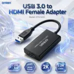 ONTEN OTN-5202 USB 3.0 to HDMI Female Adapter – 2K Display Adapter with USB 3.0 Type-A Input, HDMI Female Output and Compact 0.2M Cable for External Display Connectivity