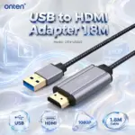 ONTEN OTN-US303 USB to HDMI Adapter 1.8M – USB to HDMI Video Adapter with 1080P HDMI Output, Integrated 1.8M Cable and Compact Inline Design