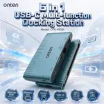 ONTEN OTN-9503S 6-in-1 USB-C Multi-Function Docking Station with 4K HDMI, 2K VGA, Gigabit RJ45, USB 3.0, USB-C Data and USB-C PD 3.0