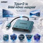 ONTEN OTN-9175B Type-C to Dual HDMI Adapter – Single Display Up to 4K@60Hz, Dual HDMI Output Up to 4K@30Hz with Multi-Stream Transport (MST)