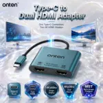 ONTEN OTN-9175B Type-C to Dual HDMI Adapter – Single Display Up to 4K@60Hz, Dual HDMI Output Up to 4K@30Hz with Multi-Stream Transport (MST)