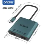 ONTEN OTN-9175K 4-in-1 USB-C to Dual HDMI Adapter with Dual 4K HDMI Outputs, 5Gbps USB 3.0 Port, USB-C PD 3.0 Charging and Integrated Type-C Cable - Image 3