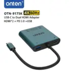 ONTEN OTN-9175K 4-in-1 USB-C to Dual HDMI Adapter with Dual 4K HDMI Outputs, 5Gbps USB 3.0 Port, USB-C PD 3.0 Charging and Integrated Type-C Cable - Image 4