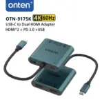 ONTEN OTN-9175K 4-in-1 USB-C to Dual HDMI Adapter with Dual 4K HDMI Outputs, 5Gbps USB 3.0 Port, USB-C PD 3.0 Charging and Integrated Type-C Cable - Image 6