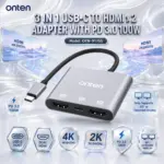 ONTEN OTN-9175S 3-in-1 USB-C to Dual HDMI Adapter, 4K@60Hz + 2K@60Hz, PD 3.0 100W Charging, SST or Extended Display Support, Compact Multi-Monitor Hub for USB-C Devices and Laptops