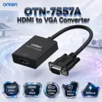 ONTEN OTN-7557A HDMI to VGA Converter – 1080P/60Hz Video Adapter, 290mm Cable, PVC + Metal Build, 300mA Operation, for Set-Top Box, NS, PS4, Switch, Monitor & Projector Connection.
